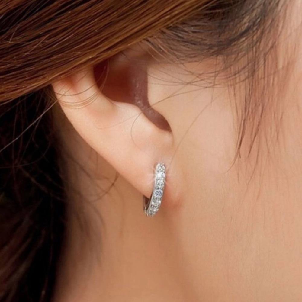 NEW 925 Sterling Silver Diamond Hoop Earrings - Picture 2 of 7